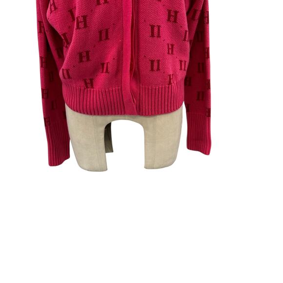 11 Honore Angie Cardigan Sweater 11h Monogram Print Pink Plus Size 1 14-16 - Picture 6 of 13